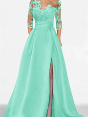A Line Princess Sweetheart 3 4 Sleeves Floor Length Mother Of The Bride Dresses With Lace Split Side