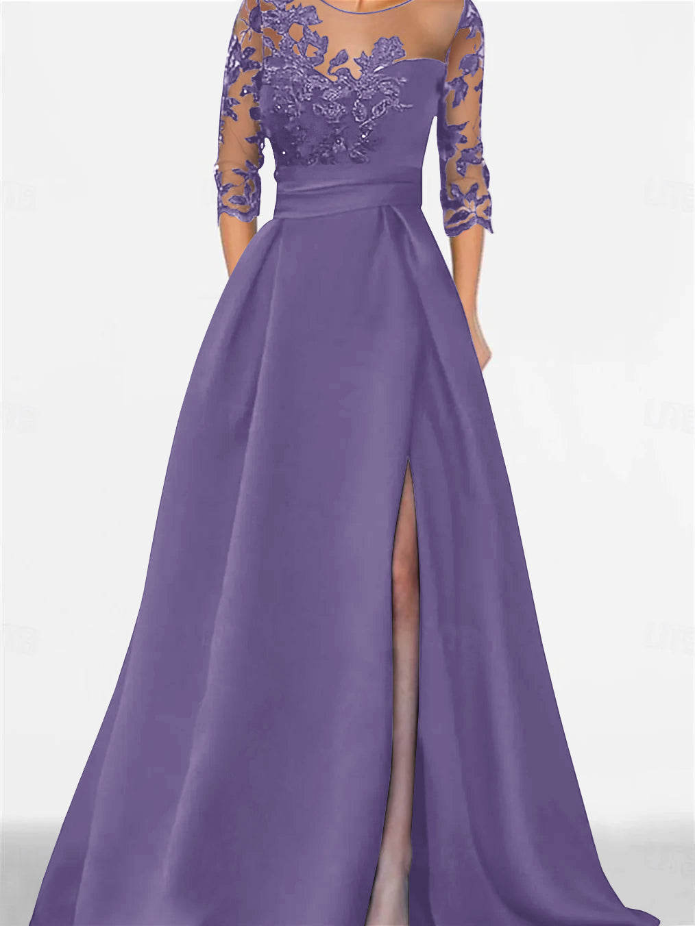 A Line Princess Sweetheart 3 4 Sleeves Floor Length Mother Of The Bride Dresses With Lace Split Side