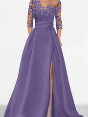 A Line Princess Sweetheart 3 4 Sleeves Floor Length Mother Of The Bride Dresses With Lace Split Side