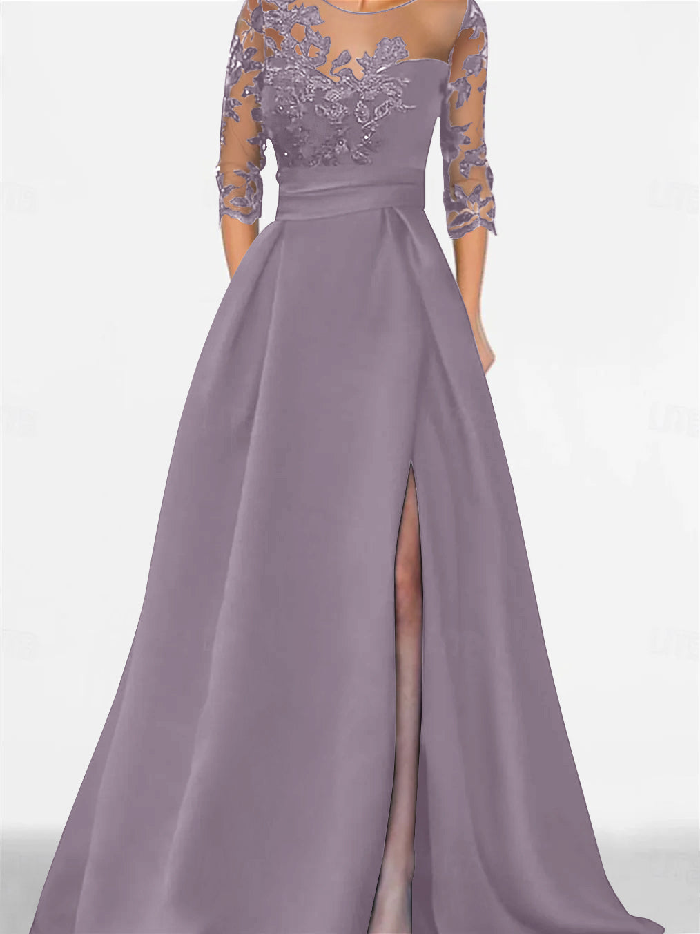 A Line Princess Sweetheart 3 4 Sleeves Floor Length Mother Of The Bride Dresses With Lace Split Side