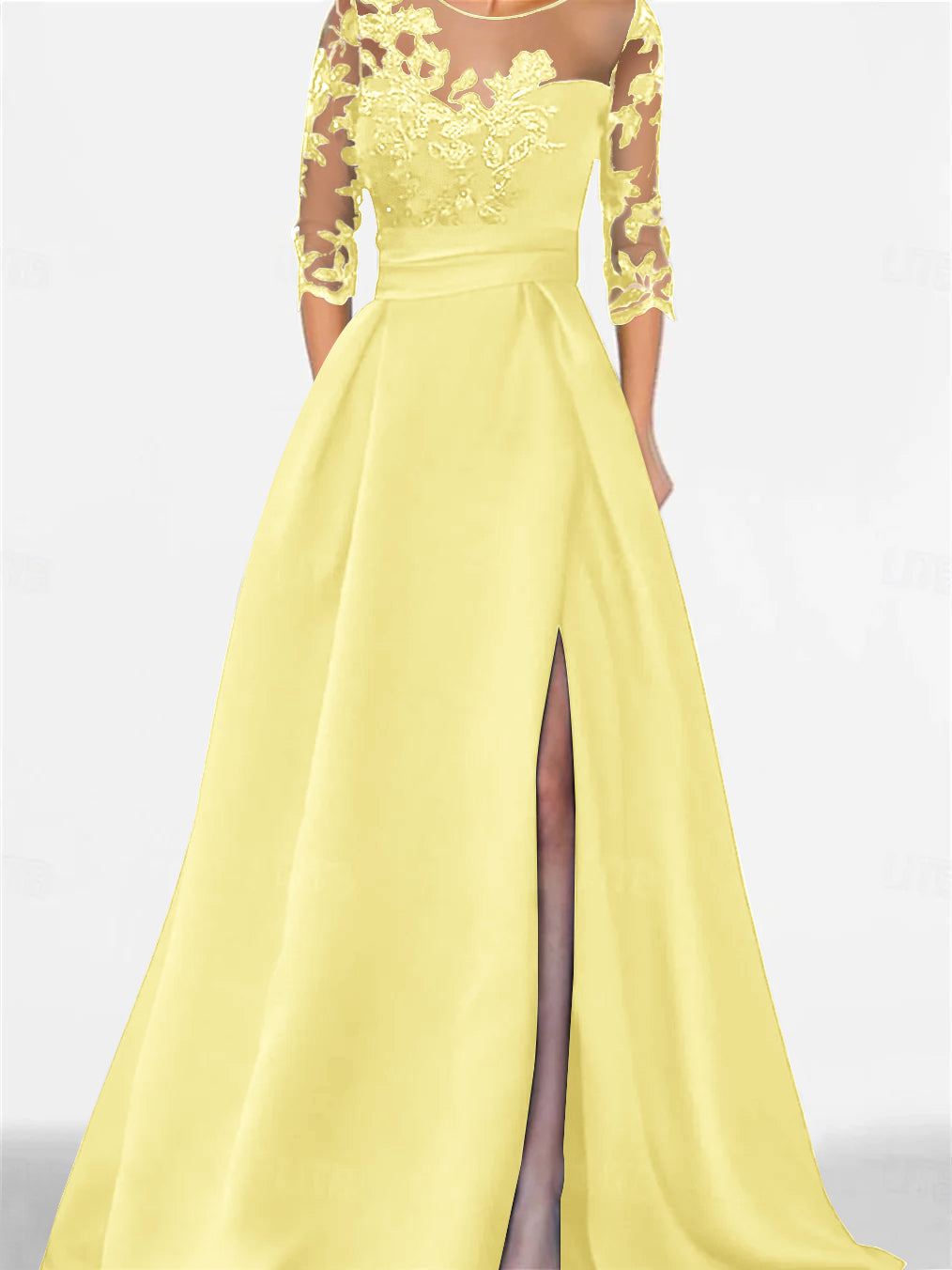A Line Princess Sweetheart 3 4 Sleeves Floor Length Mother Of The Bride Dresses With Lace Split Side