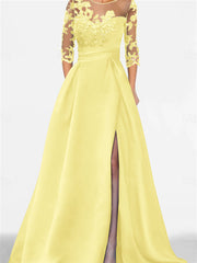 A Line Princess Sweetheart 3 4 Sleeves Floor Length Mother Of The Bride Dresses With Lace Split Side
