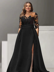 A Line Princess Sweetheart 3 4 Sleeves Floor Length Mother Of The Bride Dresses With Lace Split Side