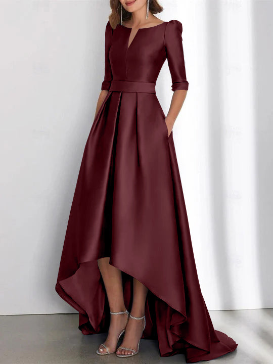 A Line Princess Half Sleeves Asymmetrical Mother Of The Bride Dresses With Pockets