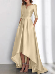 A Line Princess Half Sleeves Asymmetrical Mother Of The Bride Dresses With Pockets