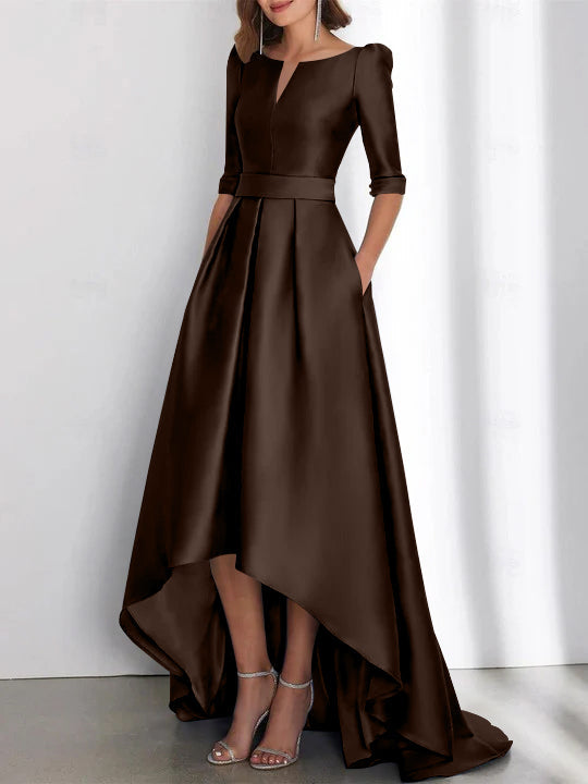A Line Princess Half Sleeves Asymmetrical Mother Of The Bride Dresses With Pockets