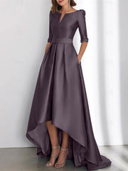 A Line Princess Half Sleeves Asymmetrical Mother Of The Bride Dresses With Pockets