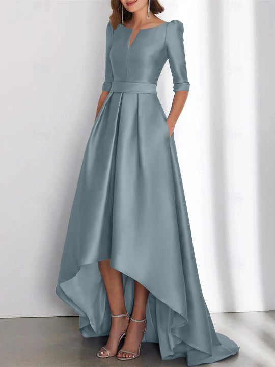A Line Princess Half Sleeves Asymmetrical Mother Of The Bride Dresses With Pockets