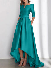A Line Princess Half Sleeves Asymmetrical Mother Of The Bride Dresses With Pockets