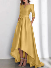 A Line Princess Half Sleeves Asymmetrical Mother Of The Bride Dresses With Pockets