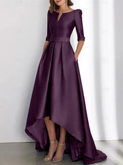 A Line Princess Half Sleeves Asymmetrical Mother Of The Bride Dresses With Pockets