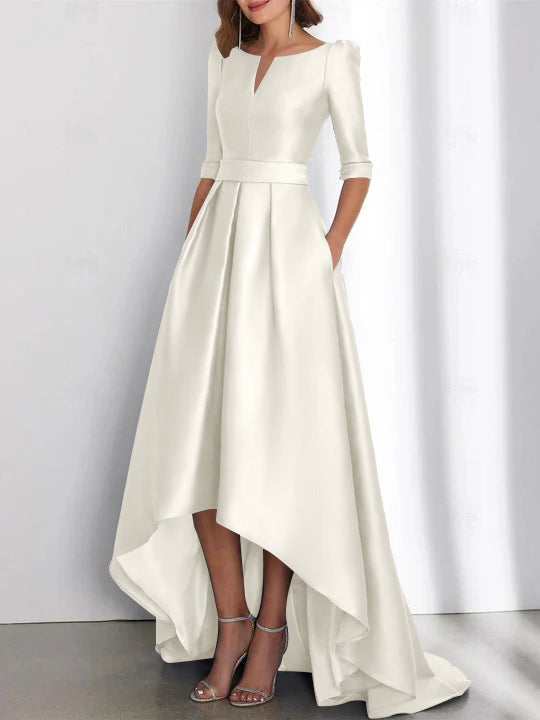 A Line Princess Half Sleeves Asymmetrical Mother Of The Bride Dresses With Pockets