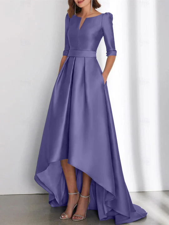 A Line Princess Half Sleeves Asymmetrical Mother Of The Bride Dresses With Pockets