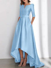 A Line Princess Half Sleeves Asymmetrical Mother Of The Bride Dresses With Pockets