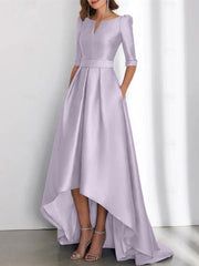 A Line Princess Half Sleeves Asymmetrical Mother Of The Bride Dresses With Pockets