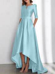 A Line Princess Half Sleeves Asymmetrical Mother Of The Bride Dresses With Pockets