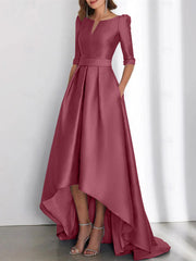 A Line Princess Half Sleeves Asymmetrical Mother Of The Bride Dresses With Pockets
