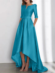 A Line Princess Half Sleeves Asymmetrical Mother Of The Bride Dresses With Pockets