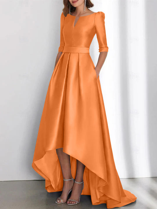 A Line Princess Half Sleeves Asymmetrical Mother Of The Bride Dresses With Pockets