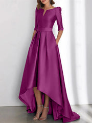 A Line Princess Half Sleeves Asymmetrical Mother Of The Bride Dresses With Pockets