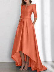 A Line Princess Half Sleeves Asymmetrical Mother Of The Bride Dresses With Pockets