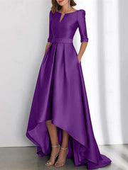 A Line Princess Half Sleeves Asymmetrical Mother Of The Bride Dresses With Pockets