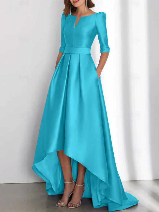 A Line Princess Half Sleeves Asymmetrical Mother Of The Bride Dresses With Pockets