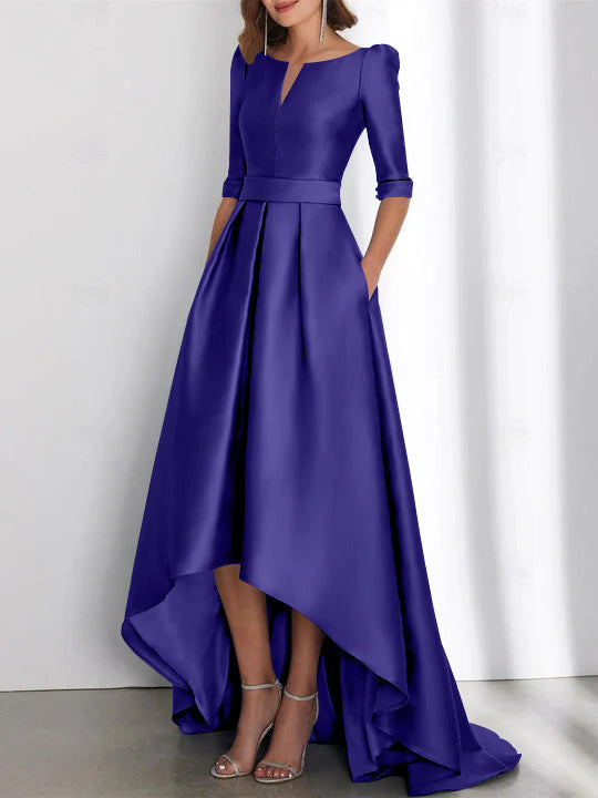 A Line Princess Half Sleeves Asymmetrical Mother Of The Bride Dresses With Pockets