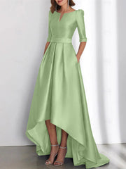 A Line Princess Half Sleeves Asymmetrical Mother Of The Bride Dresses With Pockets