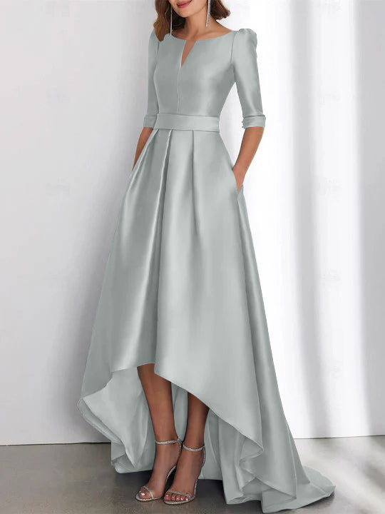 A Line Princess Half Sleeves Asymmetrical Mother Of The Bride Dresses With Pockets