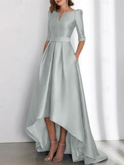 A Line Princess Half Sleeves Asymmetrical Mother Of The Bride Dresses With Pockets