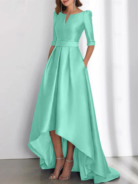 A Line Princess Half Sleeves Asymmetrical Mother Of The Bride Dresses With Pockets