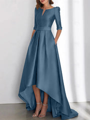 A Line Princess Half Sleeves Asymmetrical Mother Of The Bride Dresses With Pockets