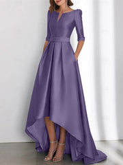 A Line Princess Half Sleeves Asymmetrical Mother Of The Bride Dresses With Pockets
