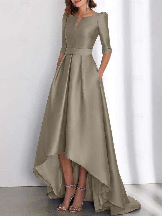 A Line Princess Half Sleeves Asymmetrical Mother Of The Bride Dresses With Pockets