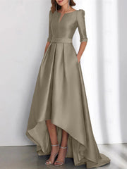 A Line Princess Half Sleeves Asymmetrical Mother Of The Bride Dresses With Pockets