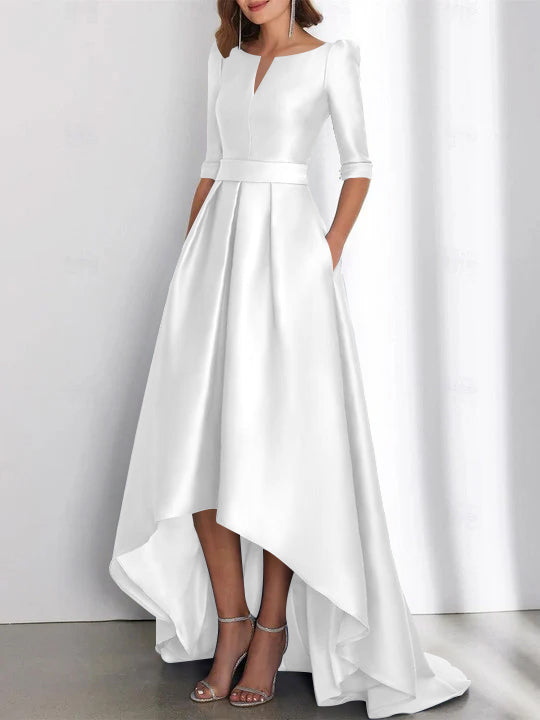 A Line Princess Half Sleeves Asymmetrical Mother Of The Bride Dresses With Pockets