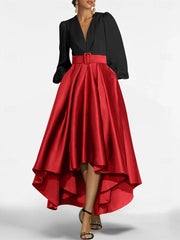 A Line Princess V Neck Asymmetrical Mother Of The Bride Dresses With Belt