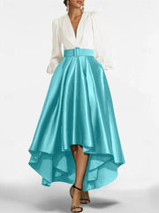 A Line Princess V Neck Asymmetrical Mother Of The Bride Dresses With Belt