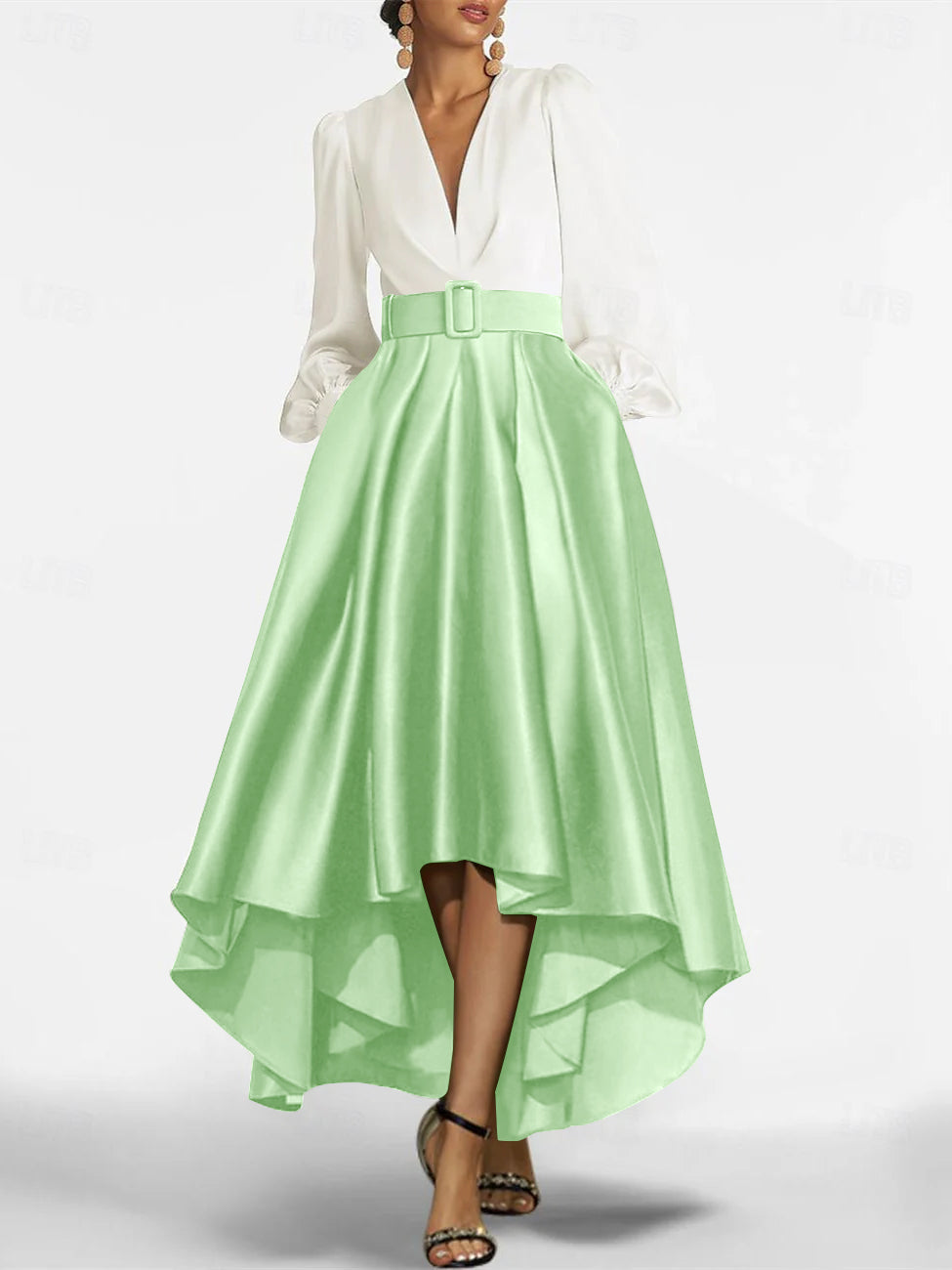 A Line Princess V Neck Asymmetrical Mother Of The Bride Dresses With Belt
