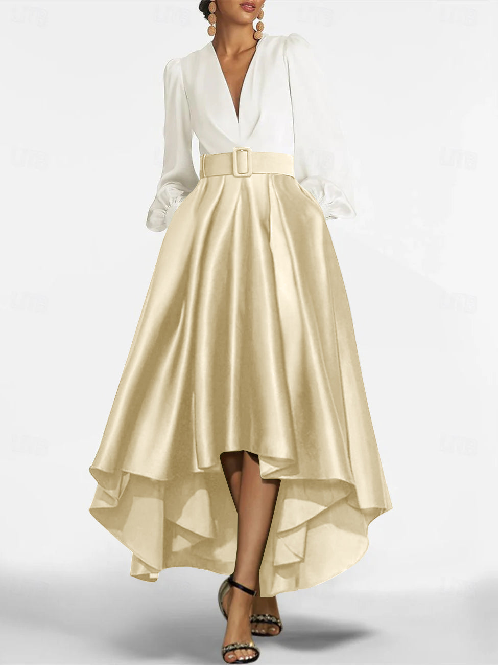 A Line Princess V Neck Asymmetrical Mother Of The Bride Dresses With Belt