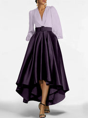 A Line Princess V Neck Asymmetrical Mother Of The Bride Dresses With Belt