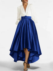 A Line Princess V Neck Asymmetrical Mother Of The Bride Dresses With Belt