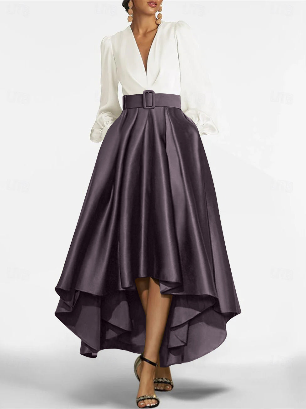 A Line Princess V Neck Asymmetrical Mother Of The Bride Dresses With Belt