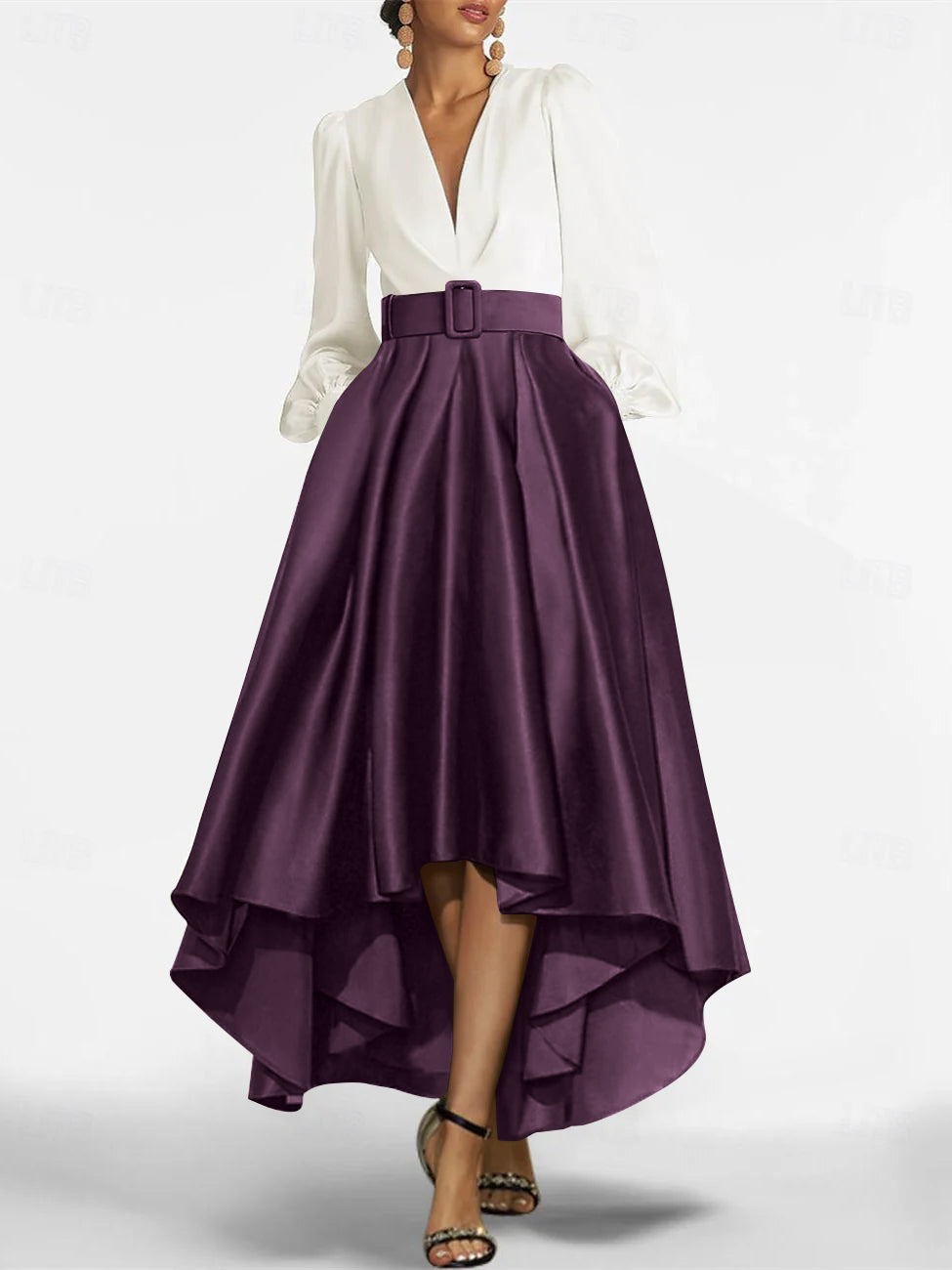 A Line Princess V Neck Asymmetrical Mother Of The Bride Dresses With Belt