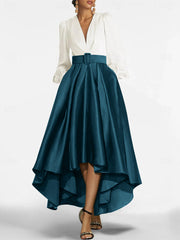 A Line Princess V Neck Asymmetrical Mother Of The Bride Dresses With Belt