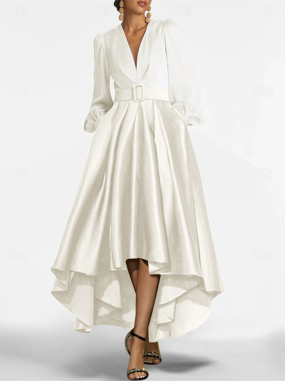 A Line Princess V Neck Asymmetrical Mother Of The Bride Dresses With Belt