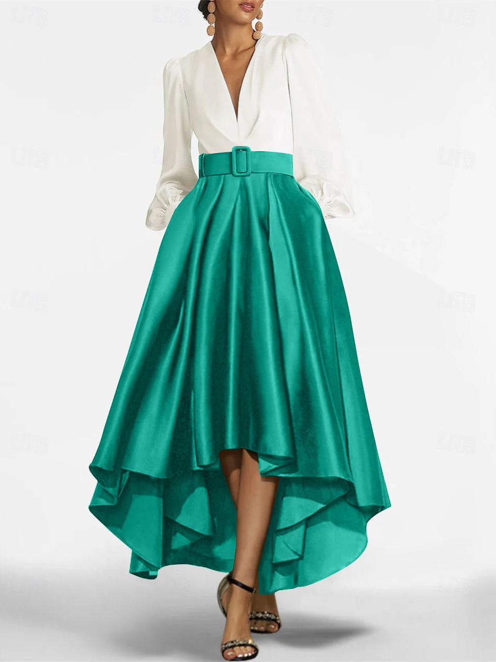 A Line Princess V Neck Asymmetrical Mother Of The Bride Dresses With Belt