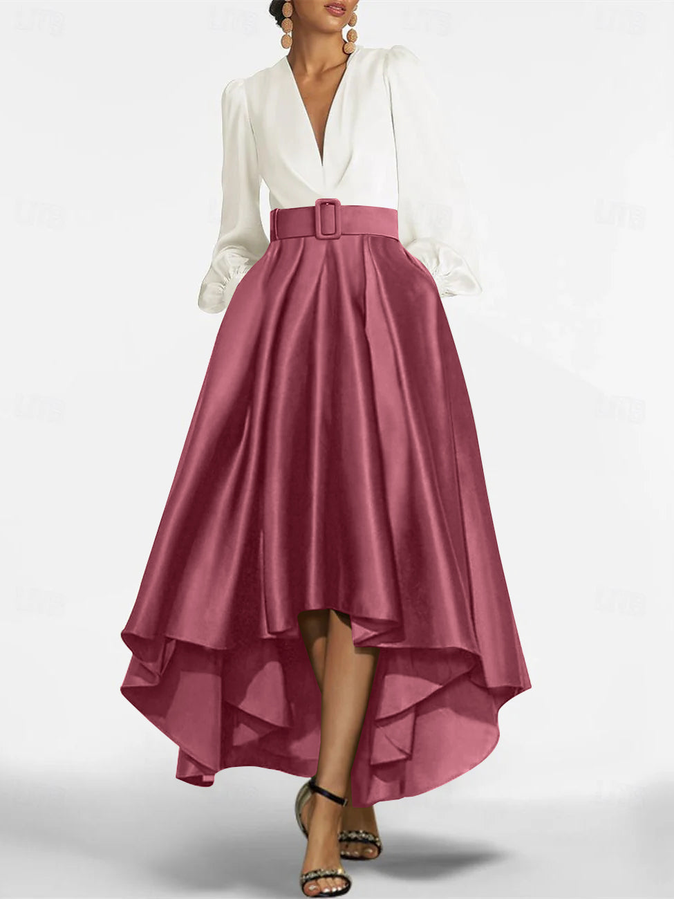 A Line Princess V Neck Asymmetrical Mother Of The Bride Dresses With Belt