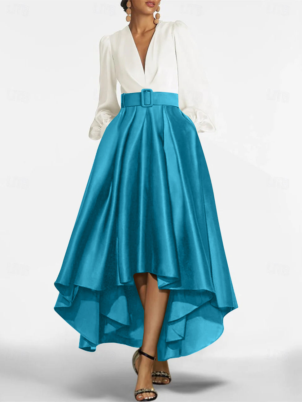 A Line Princess V Neck Asymmetrical Mother Of The Bride Dresses With Belt